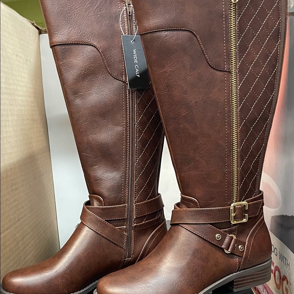 G by Guess Women's Shoes Haydin Leather Almond Toe Knee High Fashion Boots Brown